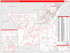 Wilmington-Newark Metro Area Digital Map Red Line Style